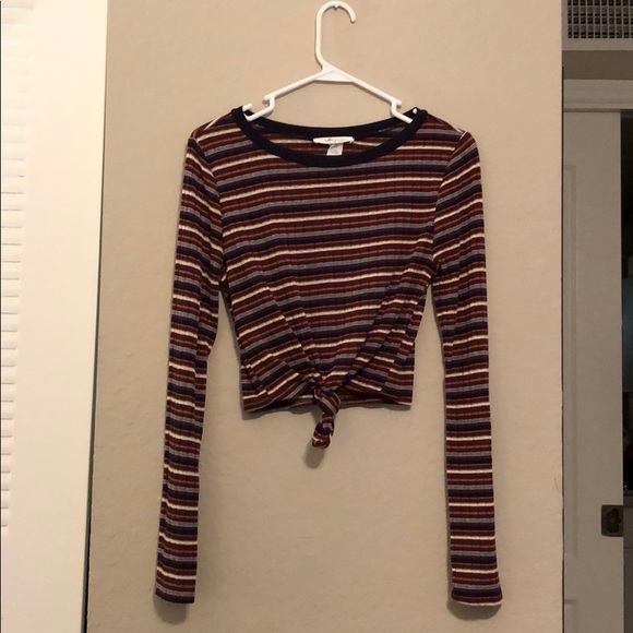 Striped Long-Sleeved Top with Tied Knot - Picture 1 of 1
